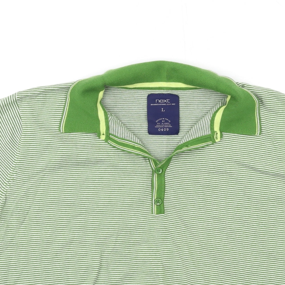 NEXT Mens Green Striped Knit  Polo Size L
