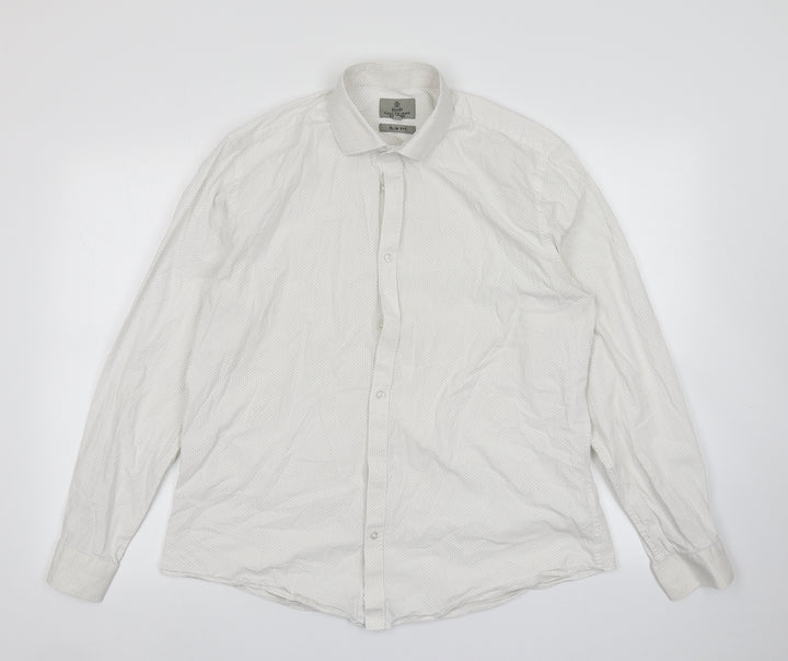 Taylor & Wright Mens White Polka Dot   Button-Up Size 16.5