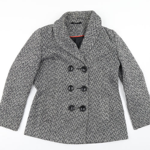 Classic Womens Grey Herringbone  Overcoat Coat Size 12