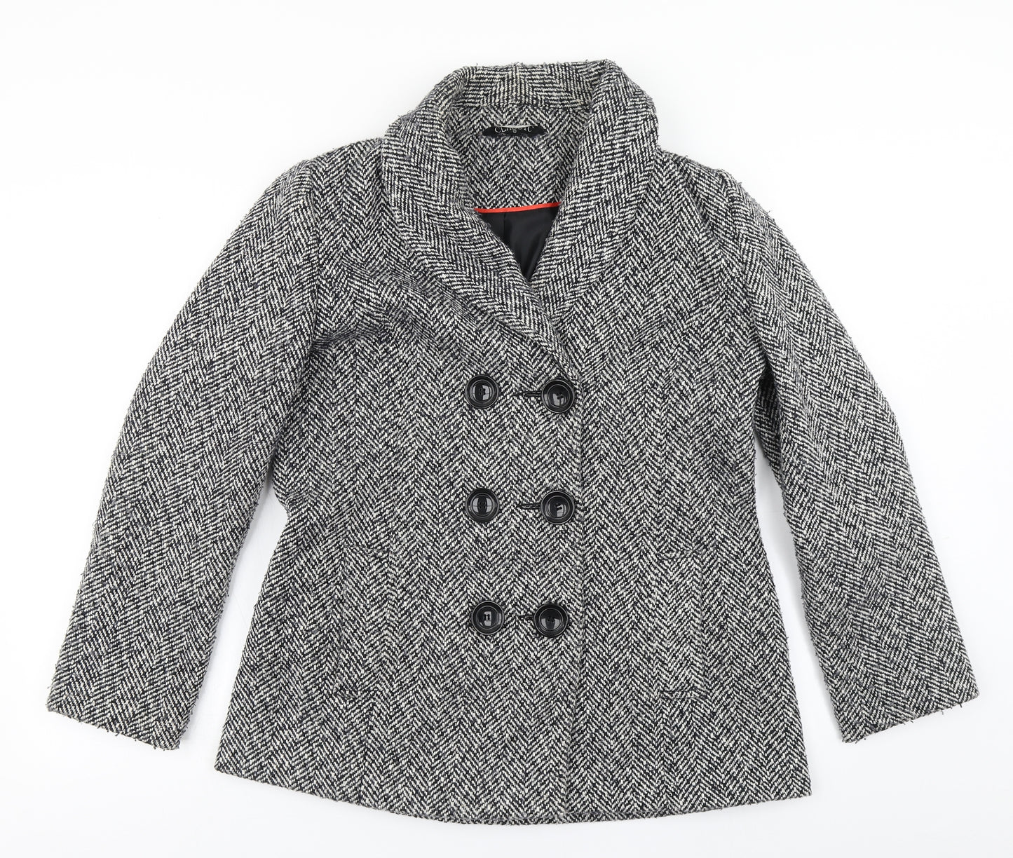 Classic Womens Grey Herringbone  Overcoat Coat Size 12