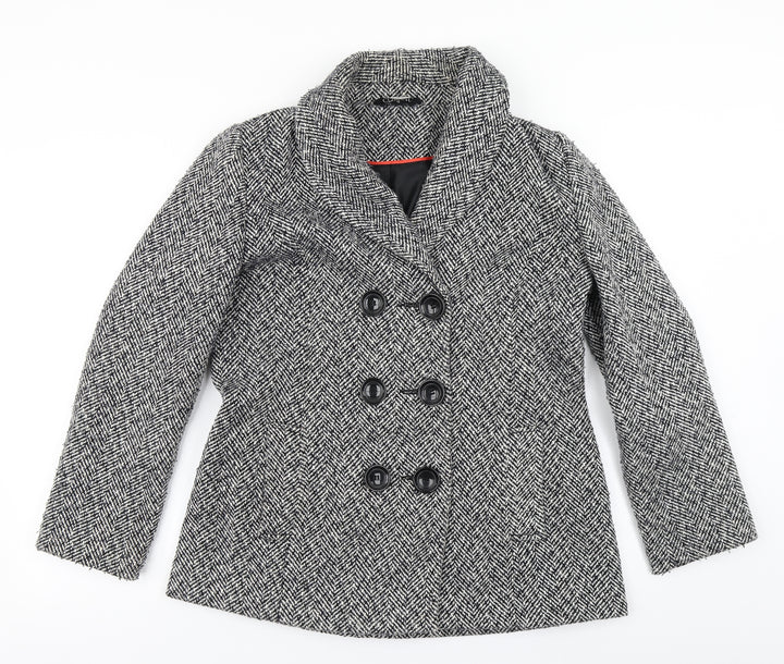 Classic Womens Grey Herringbone  Overcoat Coat Size 12