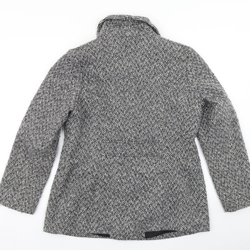 Classic Womens Grey Herringbone  Overcoat Coat Size 12