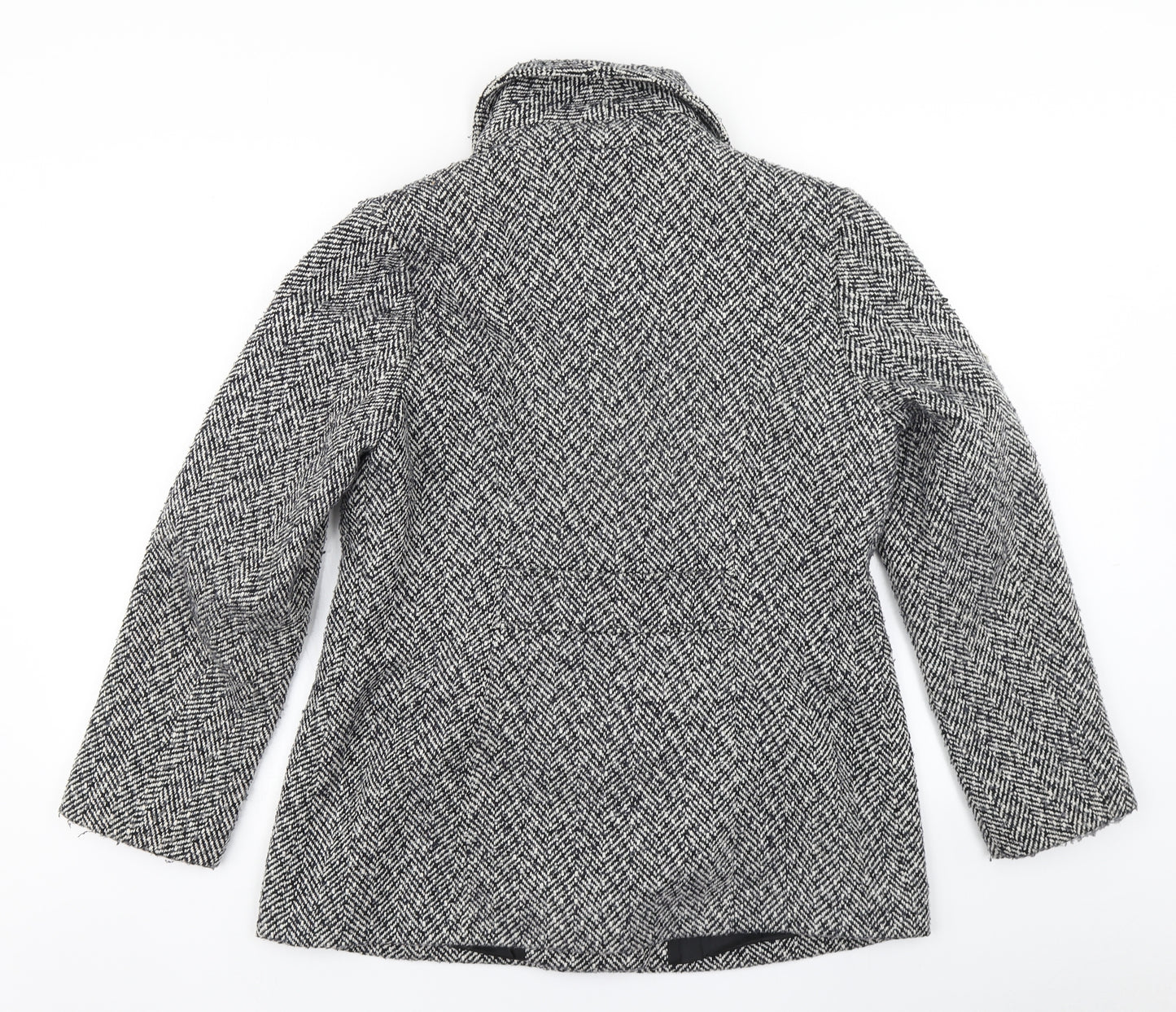 Classic Womens Grey Herringbone  Overcoat Coat Size 12