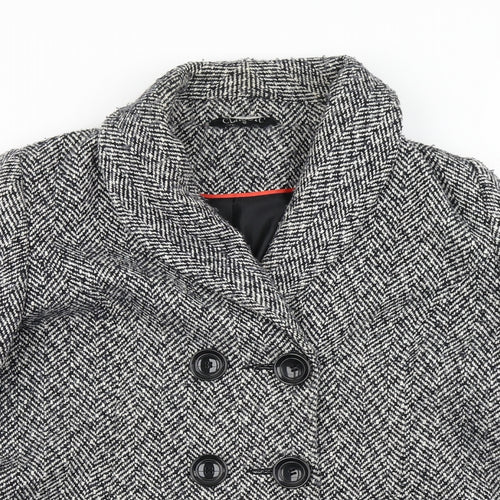 Classic Womens Grey Herringbone  Overcoat Coat Size 12