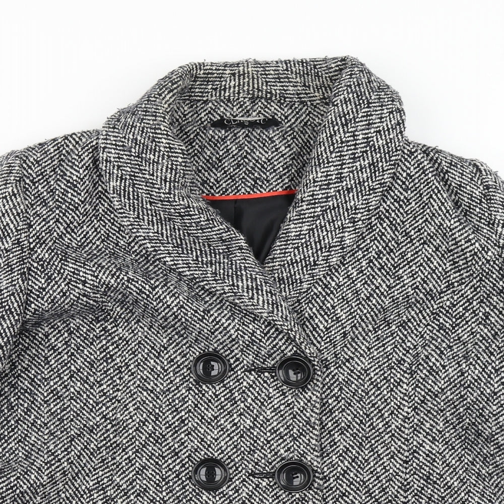 Classic Womens Grey Herringbone  Overcoat Coat Size 12