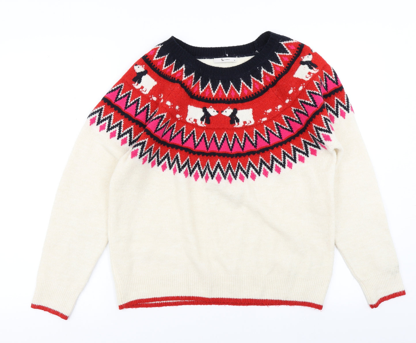 TU Womens Ivory Fair Isle Knit Pullover Jumper Size 14  - Christmas Jumper