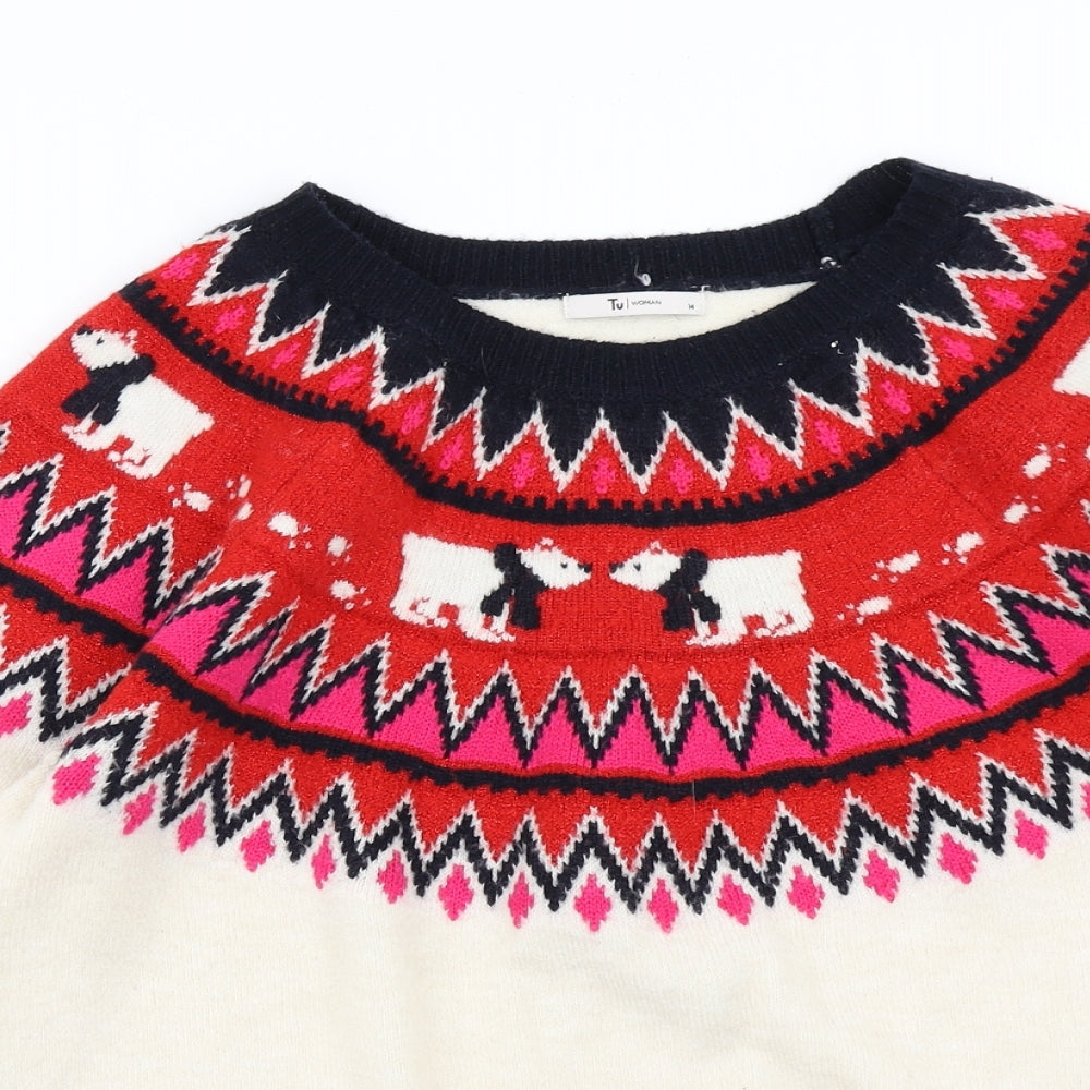 TU Womens Ivory Fair Isle Knit Pullover Jumper Size 14  - Christmas Jumper