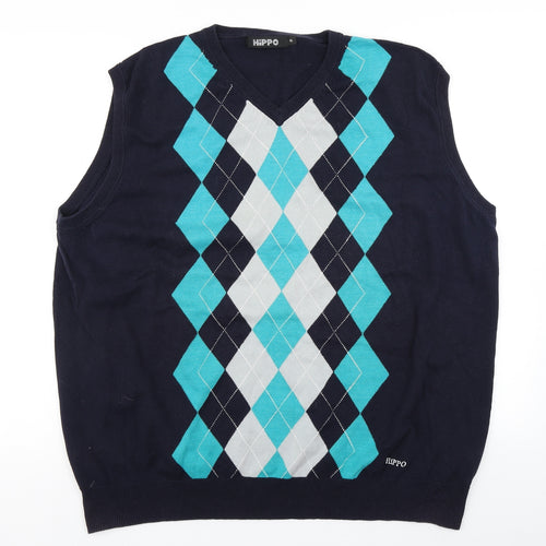 Hippo Mens Blue Argyle/Diamond Knit Vest Jumper Size XL