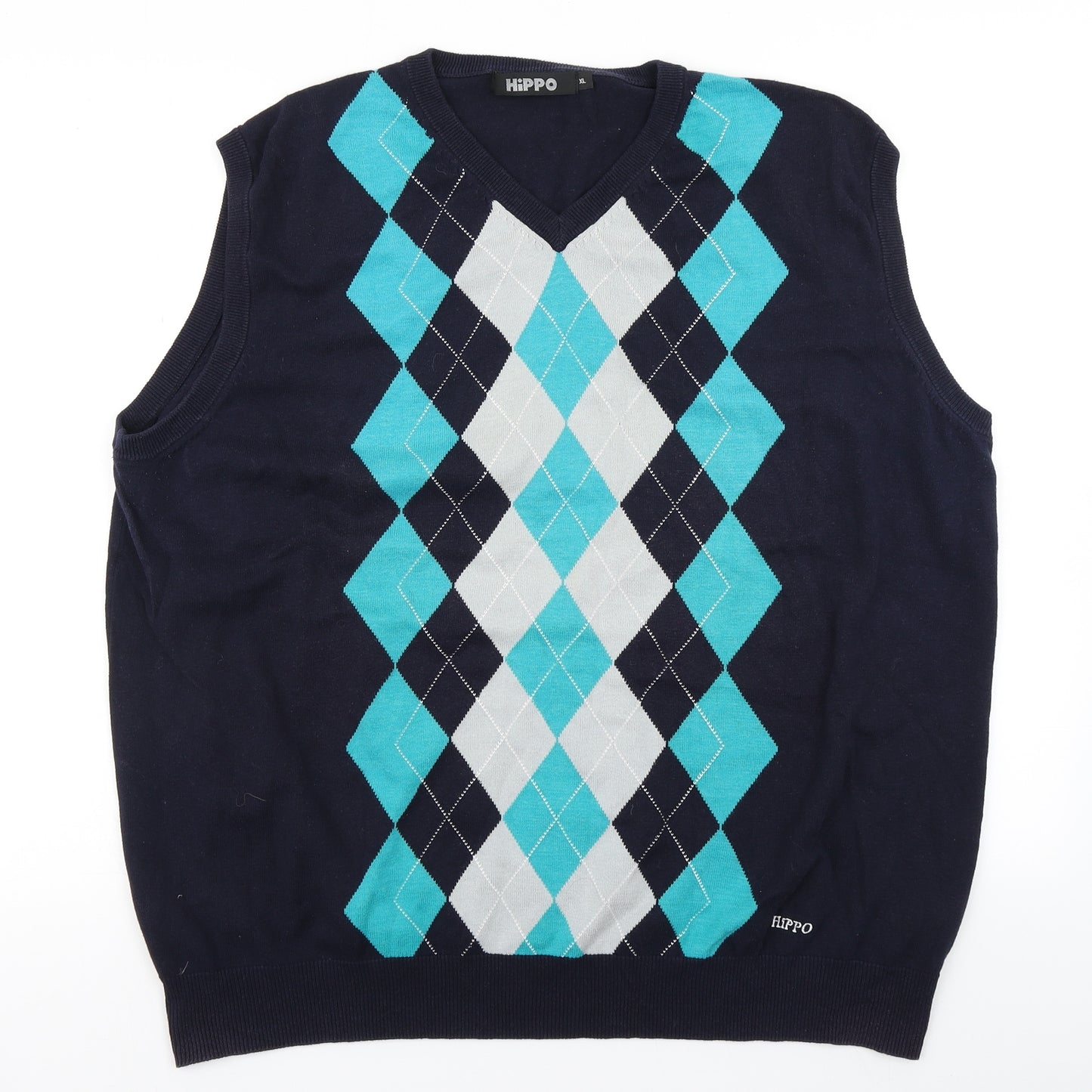 Hippo Mens Blue Argyle/Diamond Knit Vest Jumper Size XL