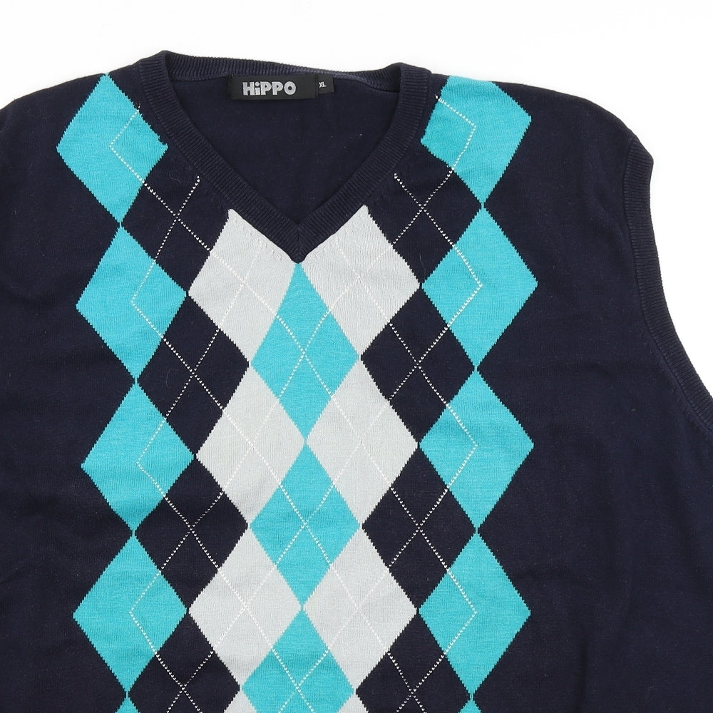 Hippo Mens Blue Argyle/Diamond Knit Vest Jumper Size XL