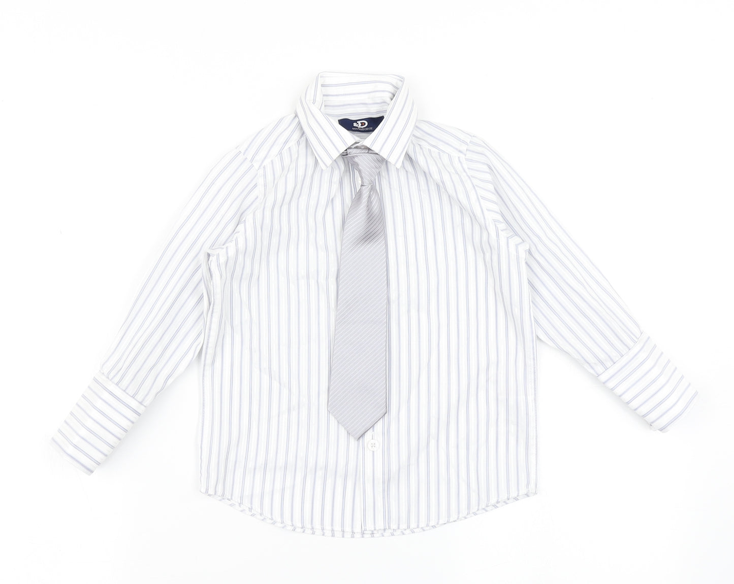 Duck & Dodge Boys Blue Striped  Basic Button-Up Size 2 Years  - Tie Included