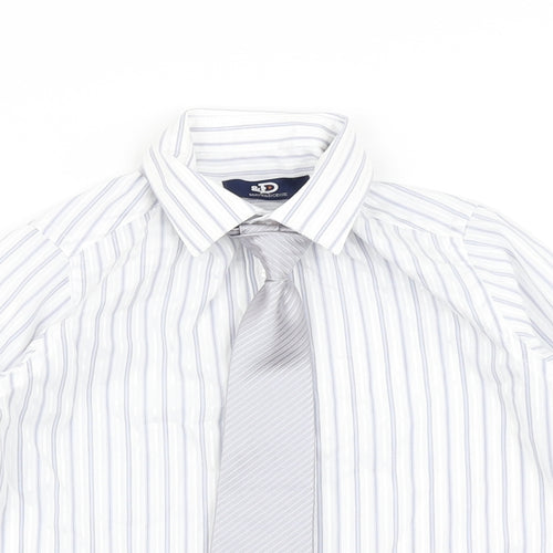 Duck & Dodge Boys Blue Striped  Basic Button-Up Size 2 Years  - Tie Included