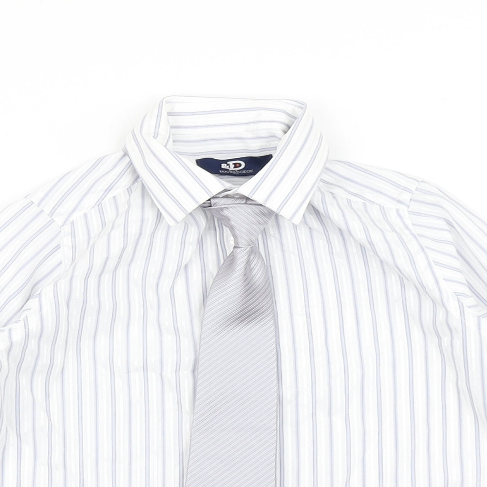 Duck & Dodge Boys Blue Striped  Basic Button-Up Size 2 Years  - Tie Included