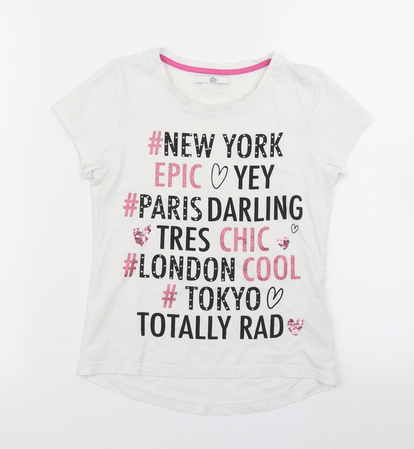 M&S Girls White   Basic T-Shirt Size 8-9 Years