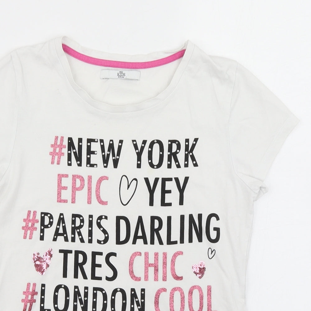 M&S Girls White   Basic T-Shirt Size 8-9 Years