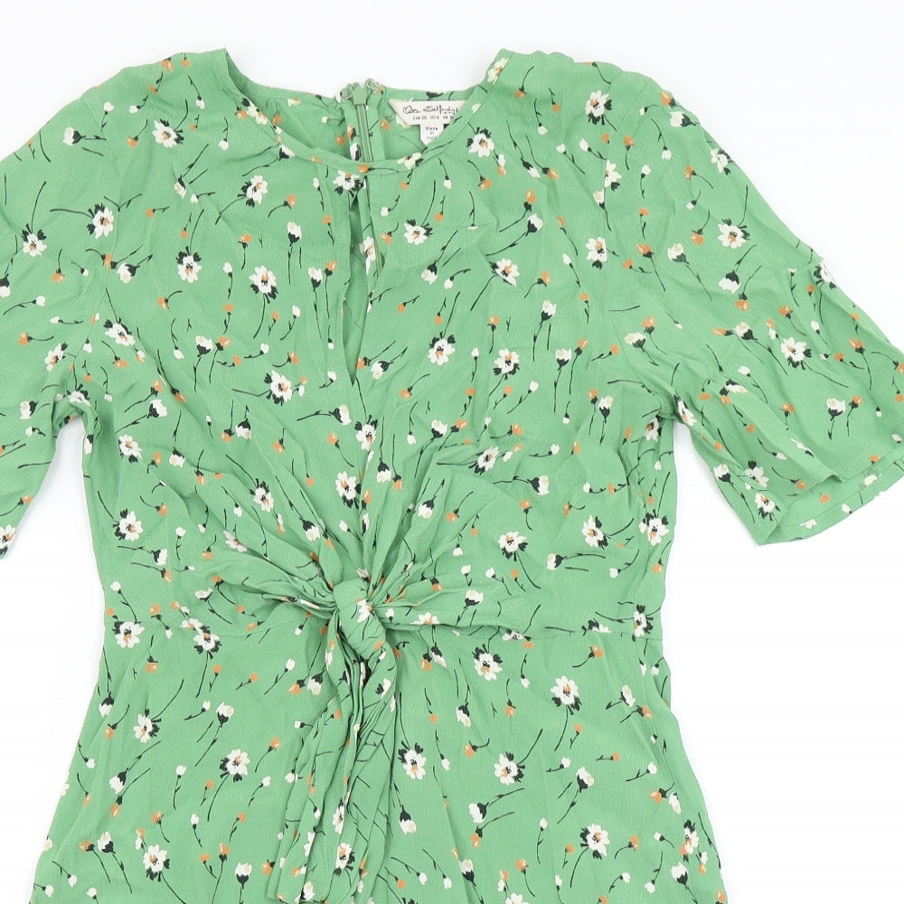 Miss Selfridge Womens Green Floral  Skater Dress  Size 10