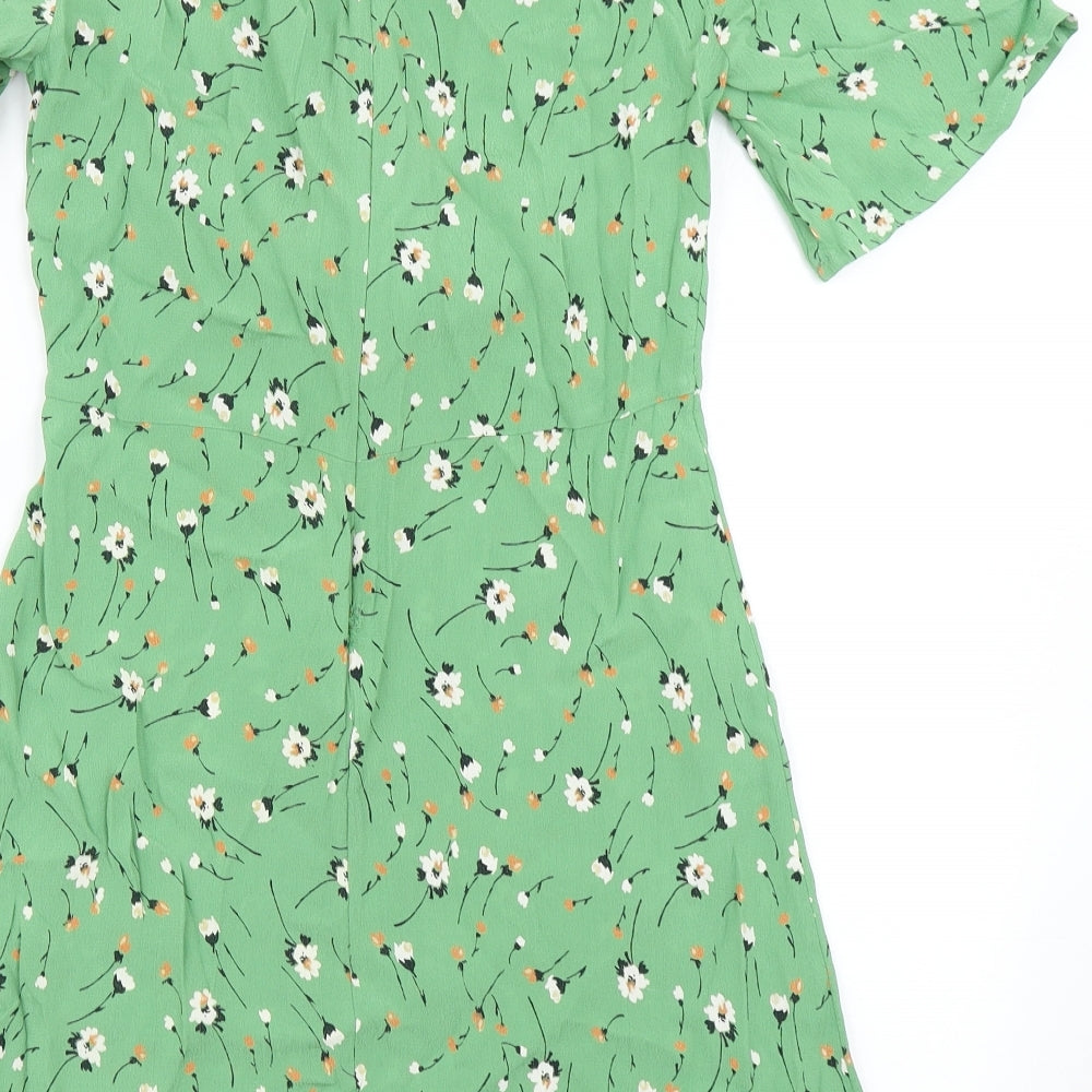 Miss Selfridge Womens Green Floral  Skater Dress  Size 10