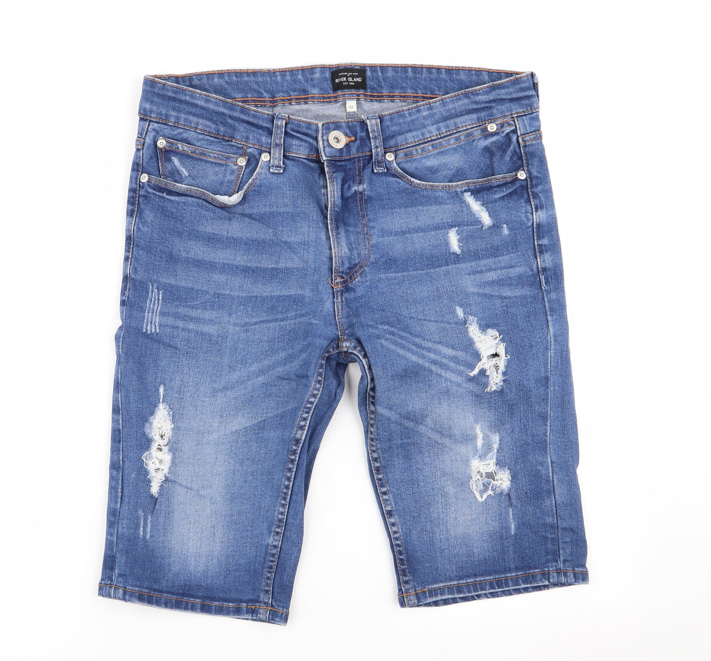 River Island Mens Blue   Chino Shorts Size 32 in - ripped shorts
