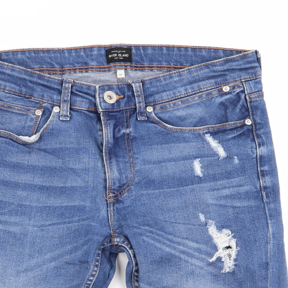 River Island Mens Blue   Chino Shorts Size 32 in - ripped shorts