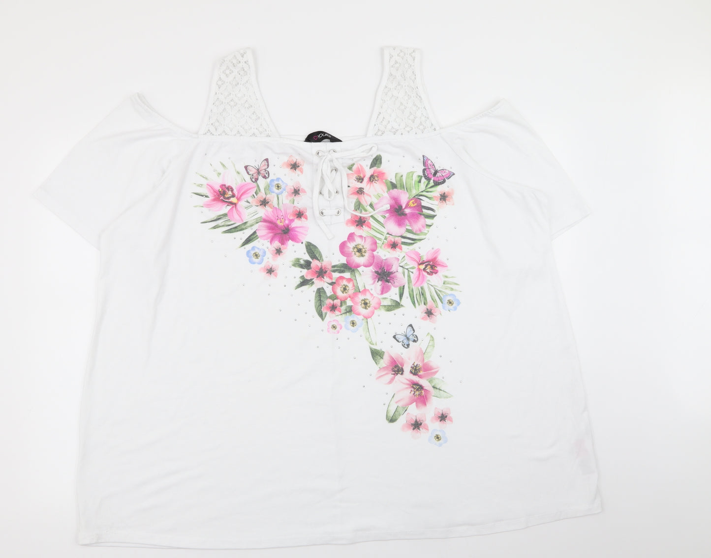 Yours Womens White Floral  Basic T-Shirt Size 26