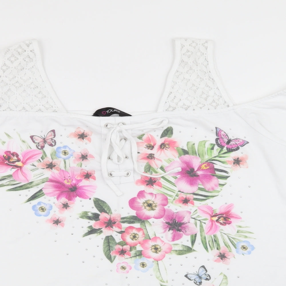 Yours Womens White Floral  Basic T-Shirt Size 26