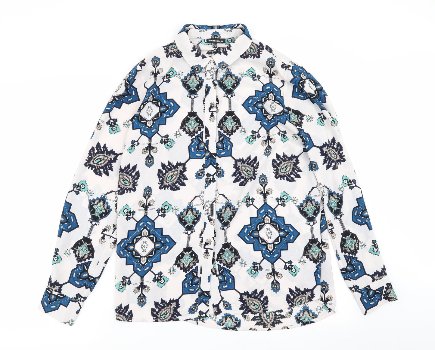 Warehouse Womens Multicoloured Geometric  Basic Button-Up Size 12