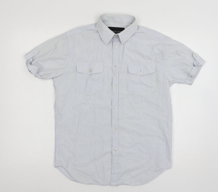 Carter Mens Blue Striped   Button-Up Size S