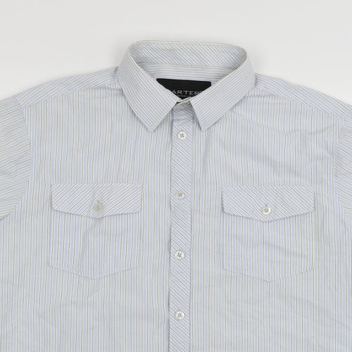 Carter Mens Blue Striped   Button-Up Size S