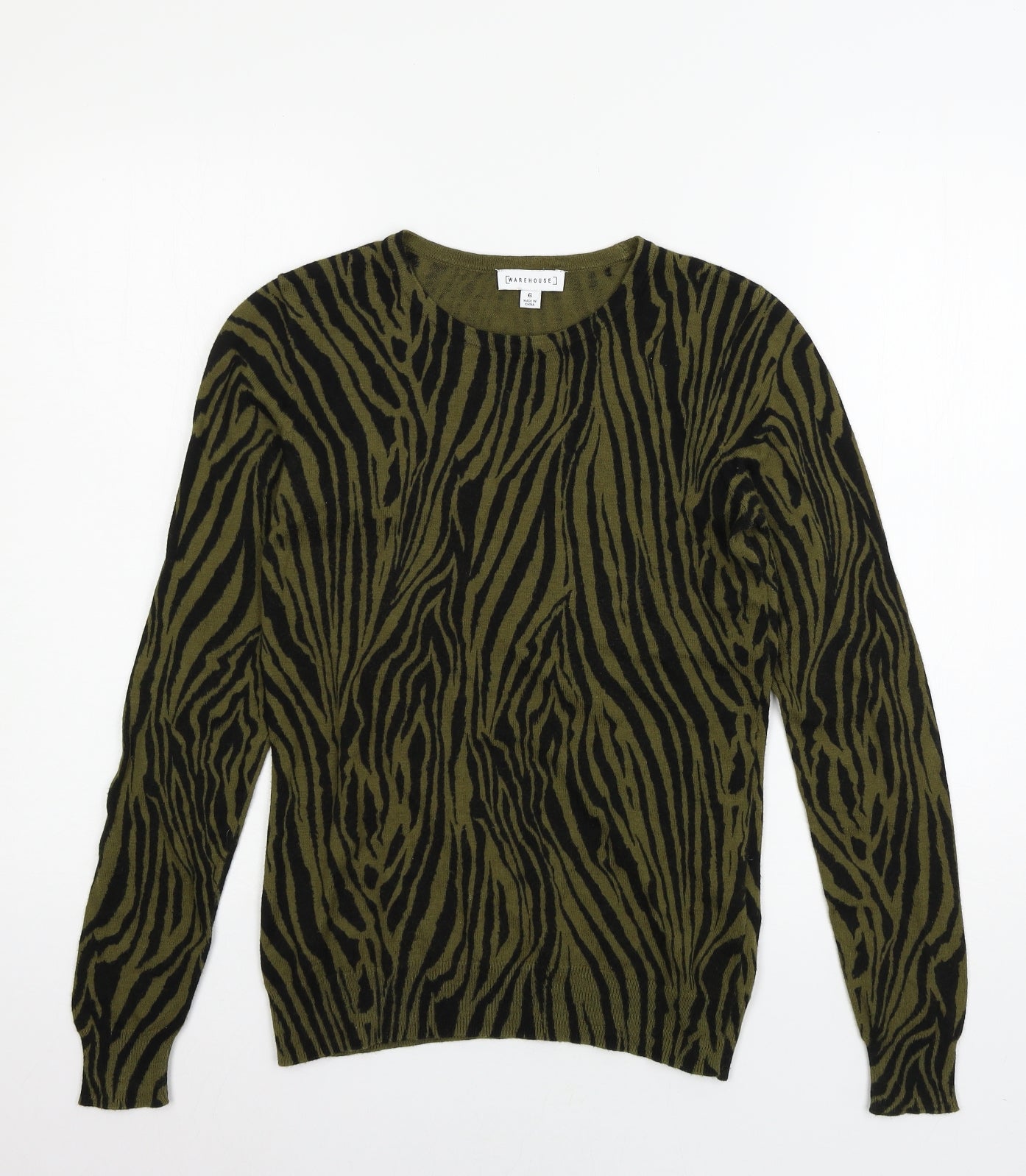Warehouse Womens Green Striped Knit Pullover Jumper Size 6