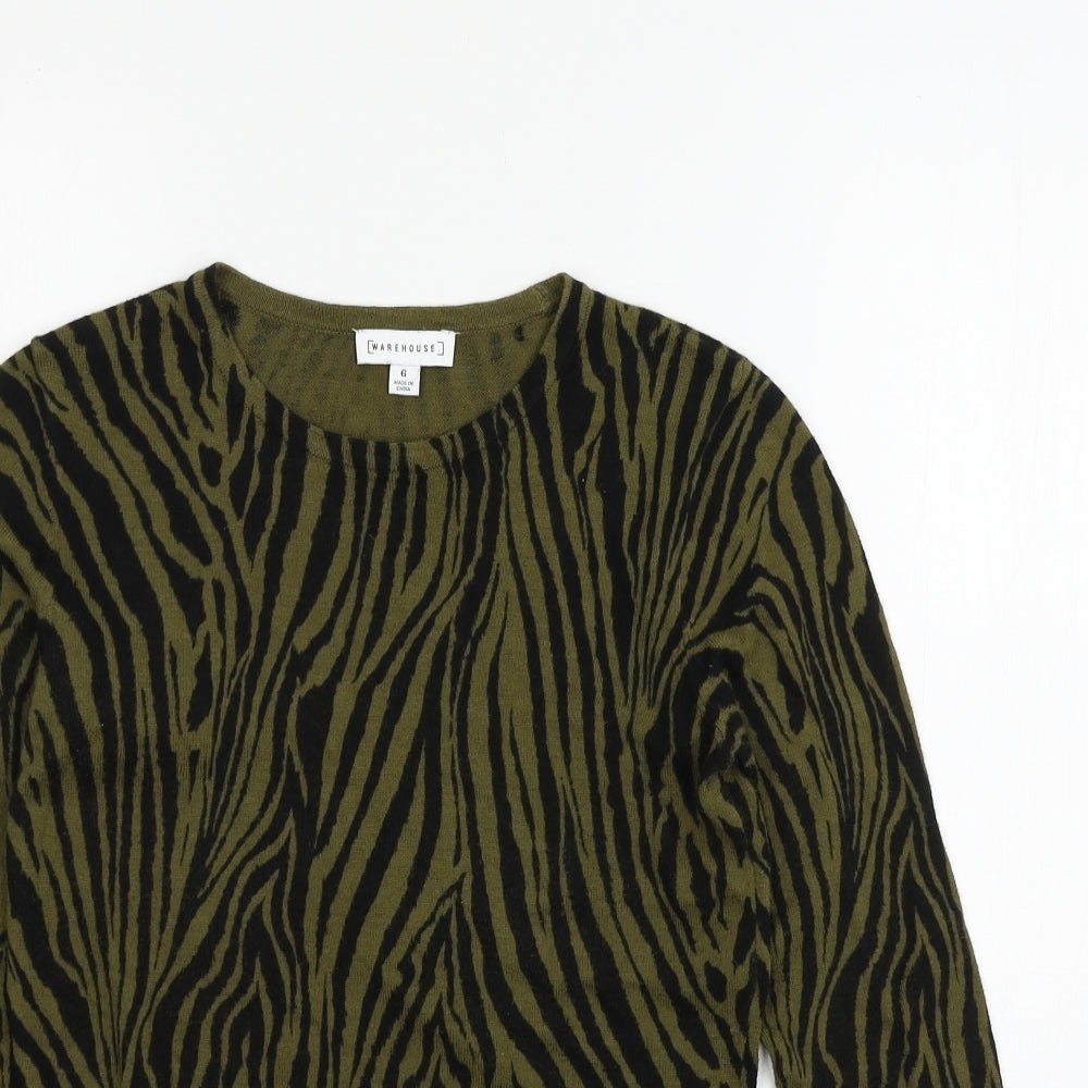 Warehouse Womens Green Striped Knit Pullover Jumper Size 6