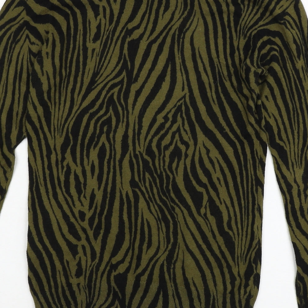 Warehouse Womens Green Striped Knit Pullover Jumper Size 6