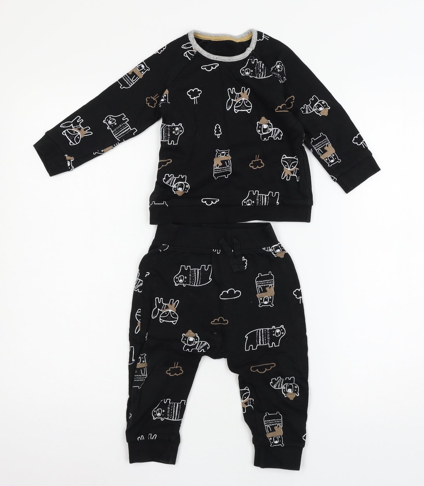 George Boys Black Geometric Jersey Cami Pyjama Set Size 12-18 Months  - Bears