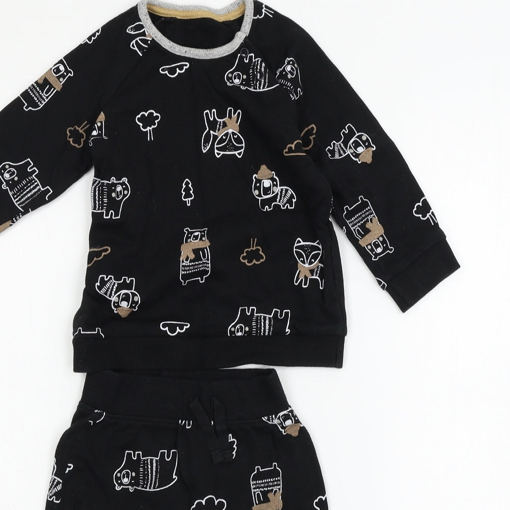 George Boys Black Geometric Jersey Cami Pyjama Set Size 12-18 Months  - Bears