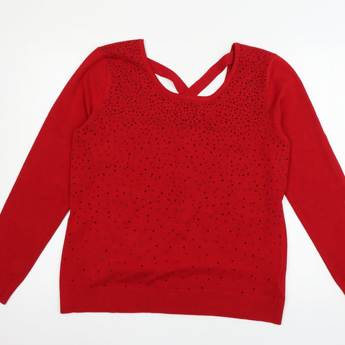 Cable & Gauge Womens Red  Knit Pullover Jumper Size L