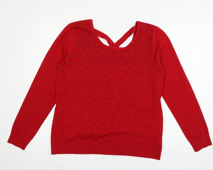 Cable & Gauge Womens Red  Knit Pullover Jumper Size L