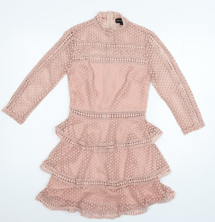PRETTYLITTLETHING Womens Pink Crochet A-Line Size 4