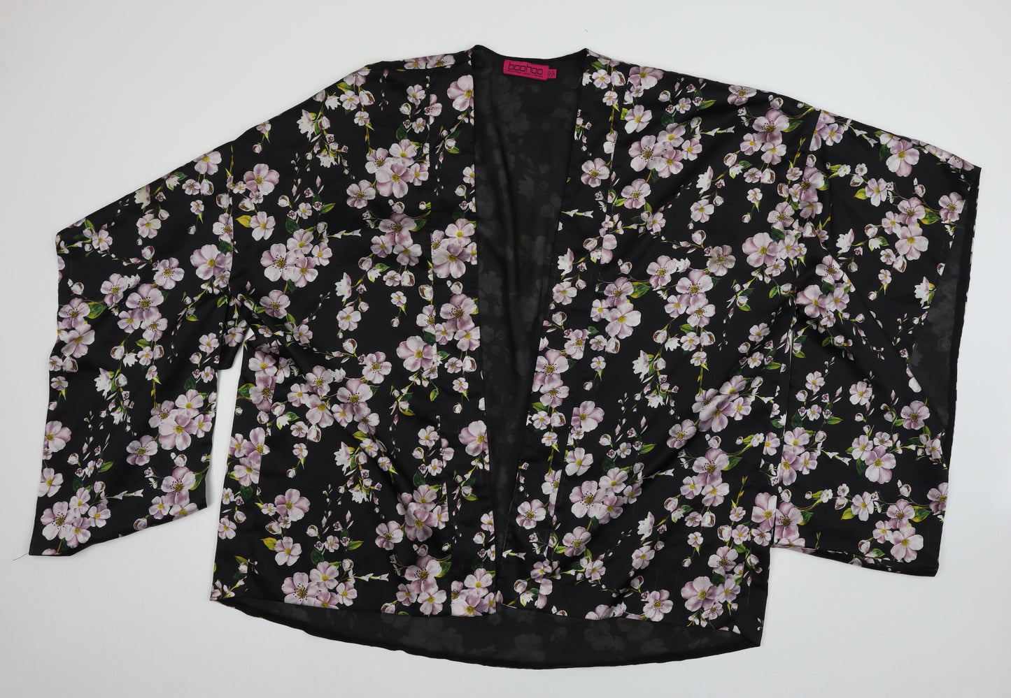 Boohoo Womens Multicoloured Floral Satin Kimono Jacket Size 12