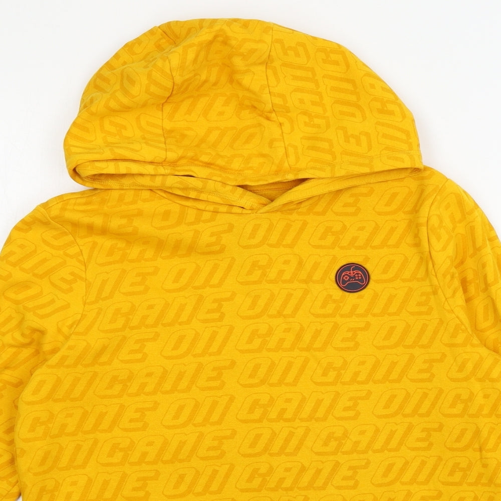F&F Boys Yellow Geometric Jersey Pullover Hoodie Size 11-12 Years  - Game on