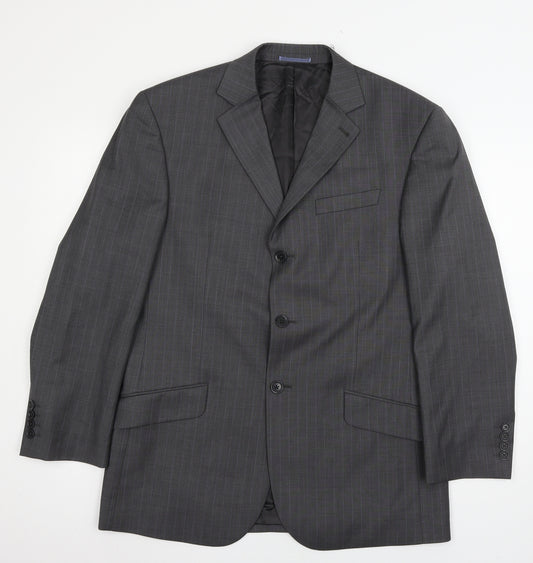Front view of Next men’s grey striped jacket suit jacket, size L