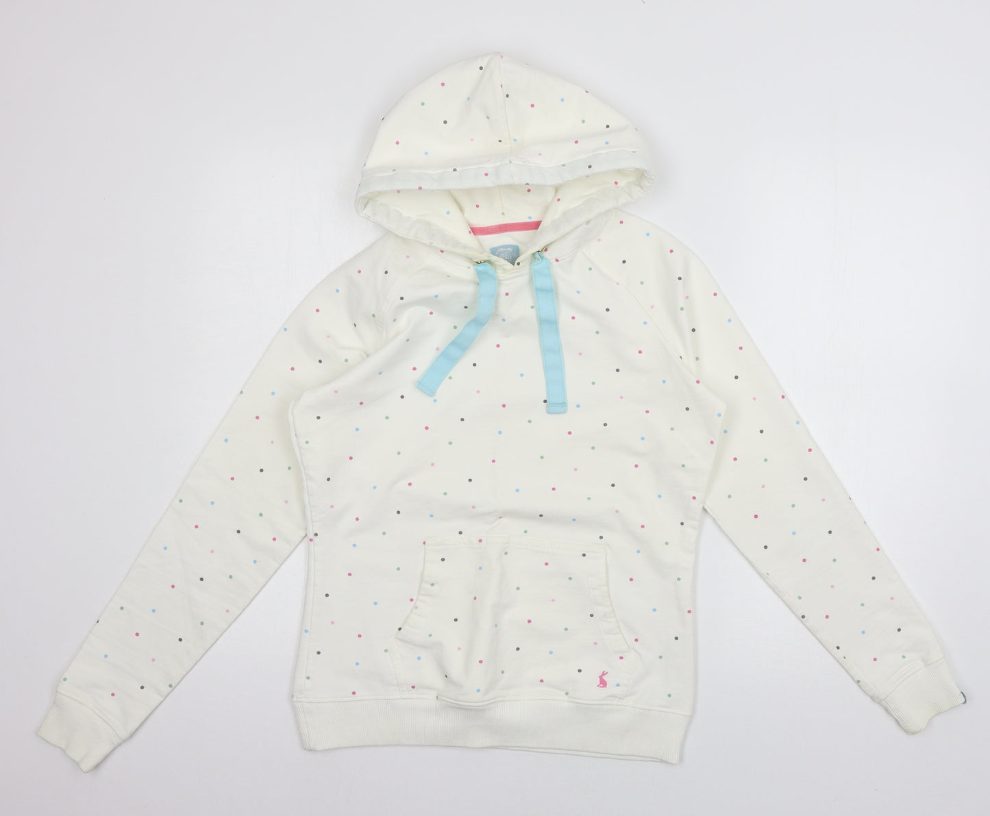 Joules Womens Ivory Polka Dot Jersey Pullover Hoodie Size 10