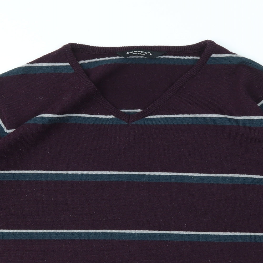 Cedar Wood State Mens Multicoloured Striped  Pullover Sweatshirt Size L