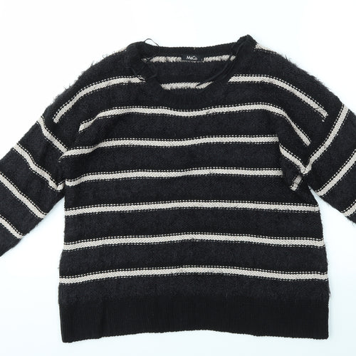 M&Co Womens Multicoloured Striped  Basic T-Shirt Size S