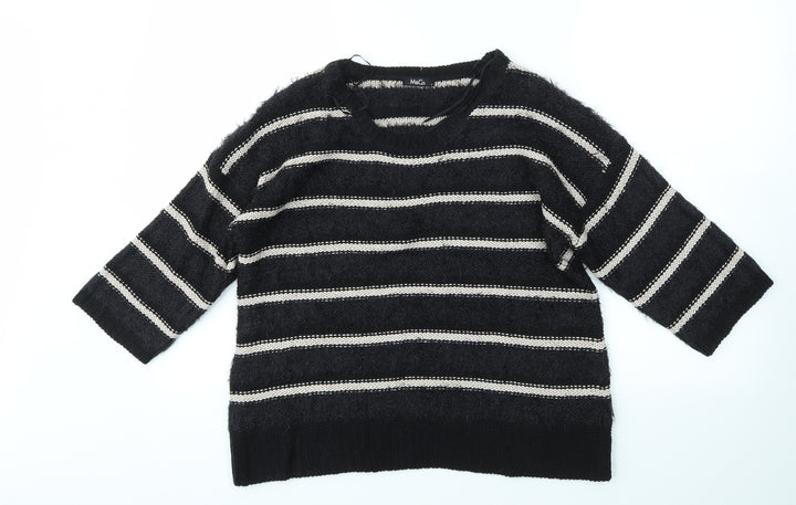 M&Co Womens Multicoloured Striped  Basic T-Shirt Size S