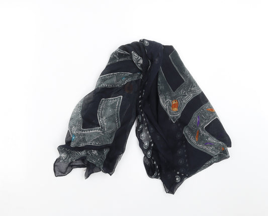 Front view of Preworn women’s blue geometric scarf