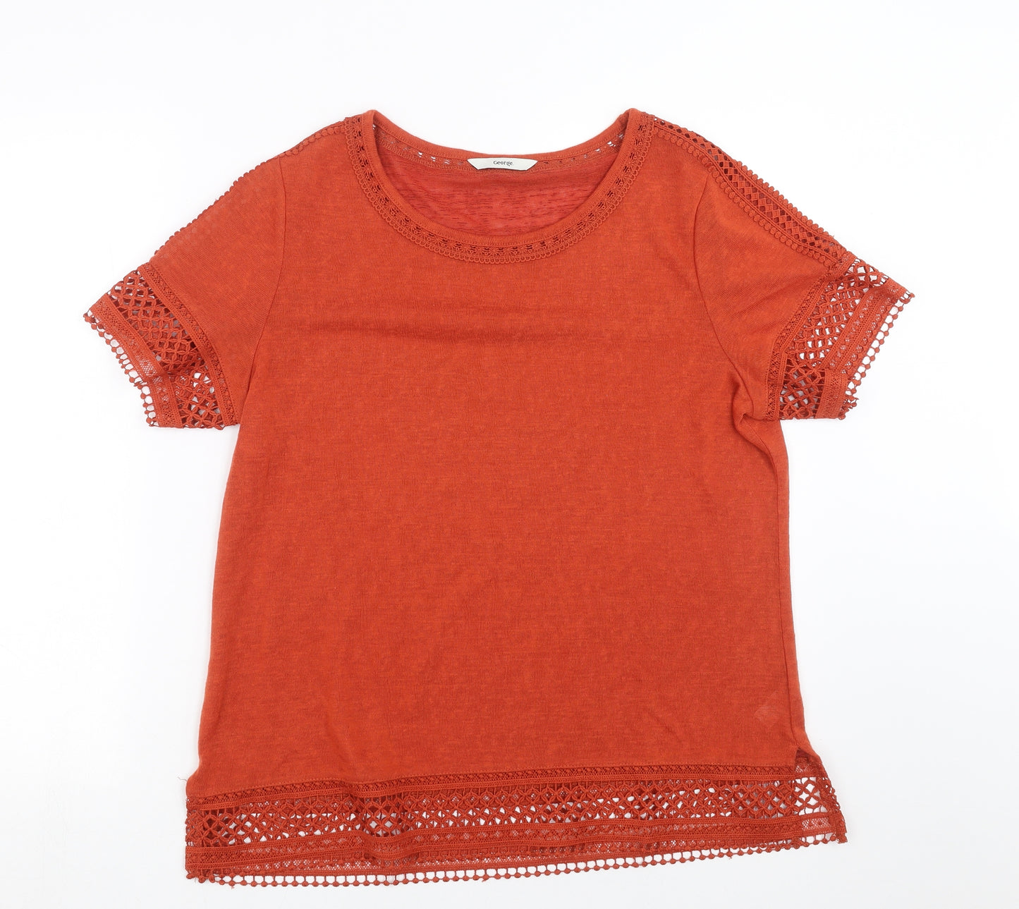 George Womens Orange   Basic T-Shirt Size 16  - crochet detail