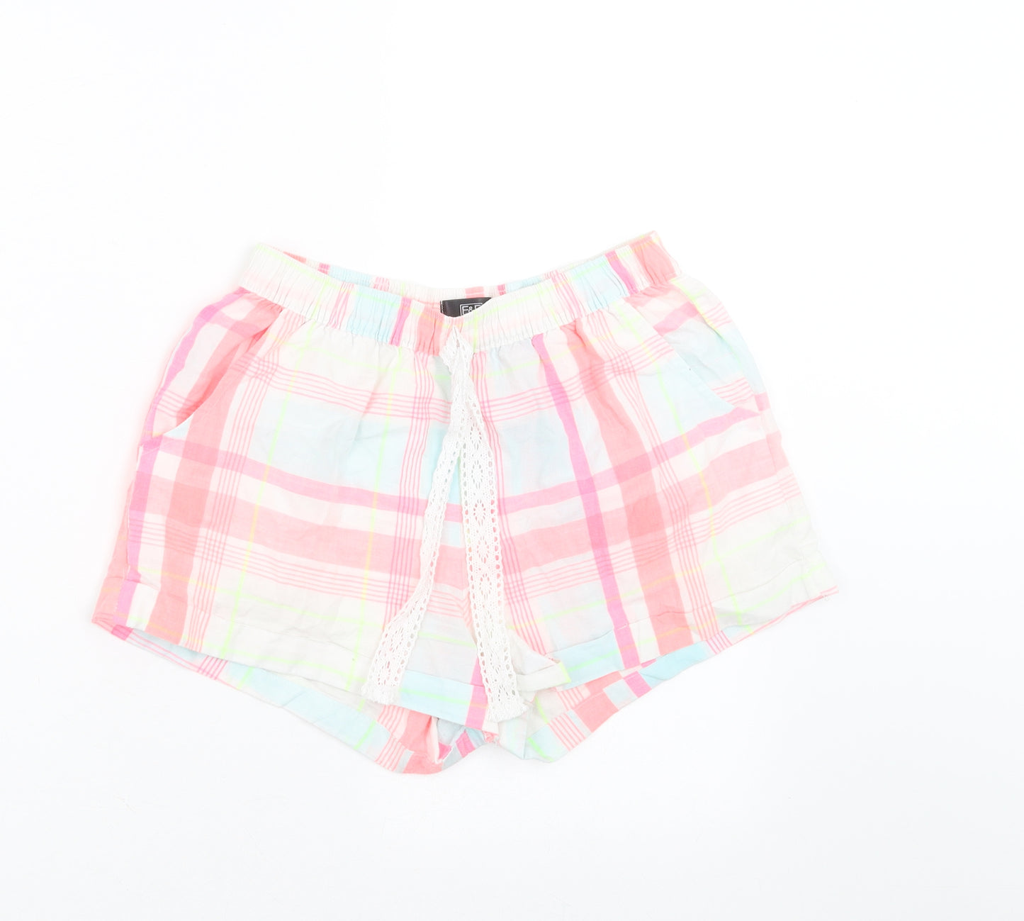 F&F Womens Pink Check   Sleep Shorts Size 6