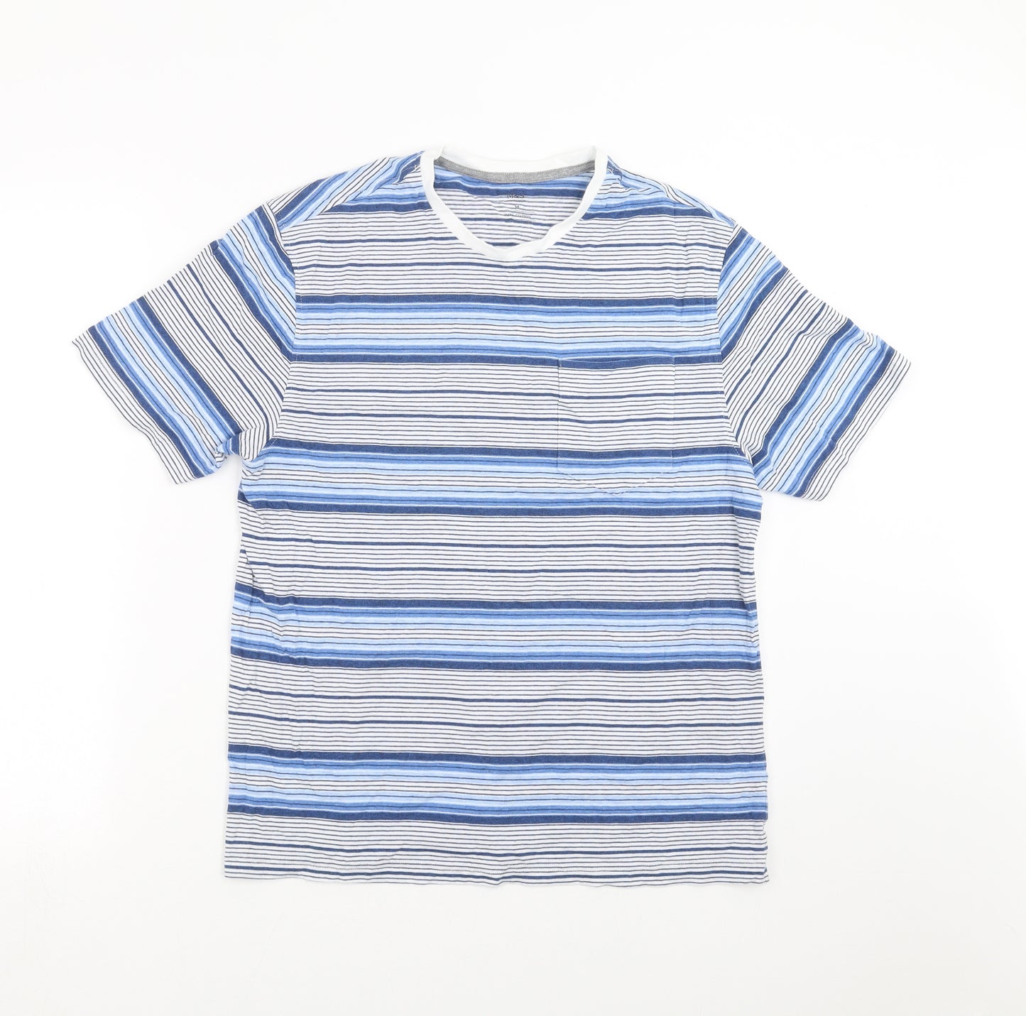 Marks and Spencer Mens Blue Striped   T-Shirt Size M