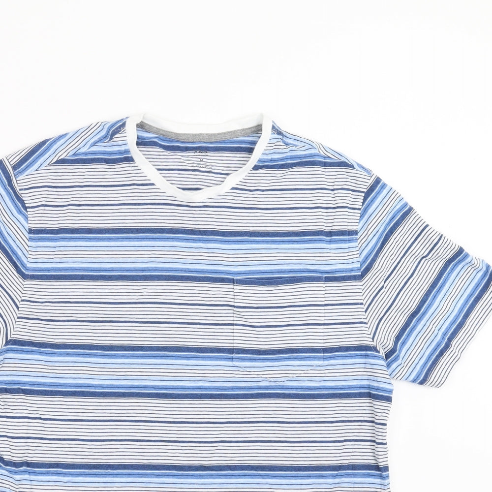 Marks and Spencer Mens Blue Striped   T-Shirt Size M