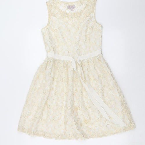 Be Beau Womens Gold Floral  Fit & Flare  Size 8