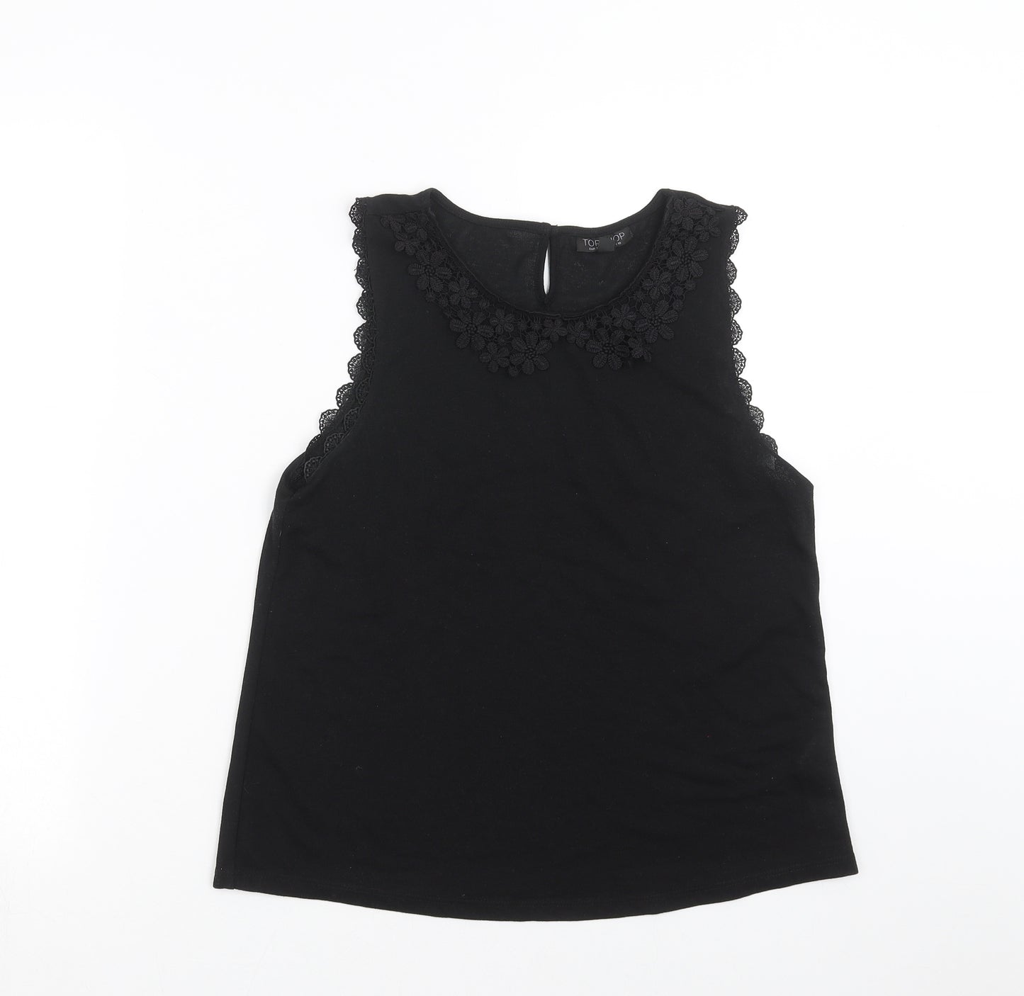Topshop Womens Black   Basic T-Shirt Size 10  - floral detail